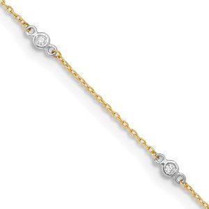 14k Two-tone CZ 9in Plus 1in ext. Anklet adjustabl